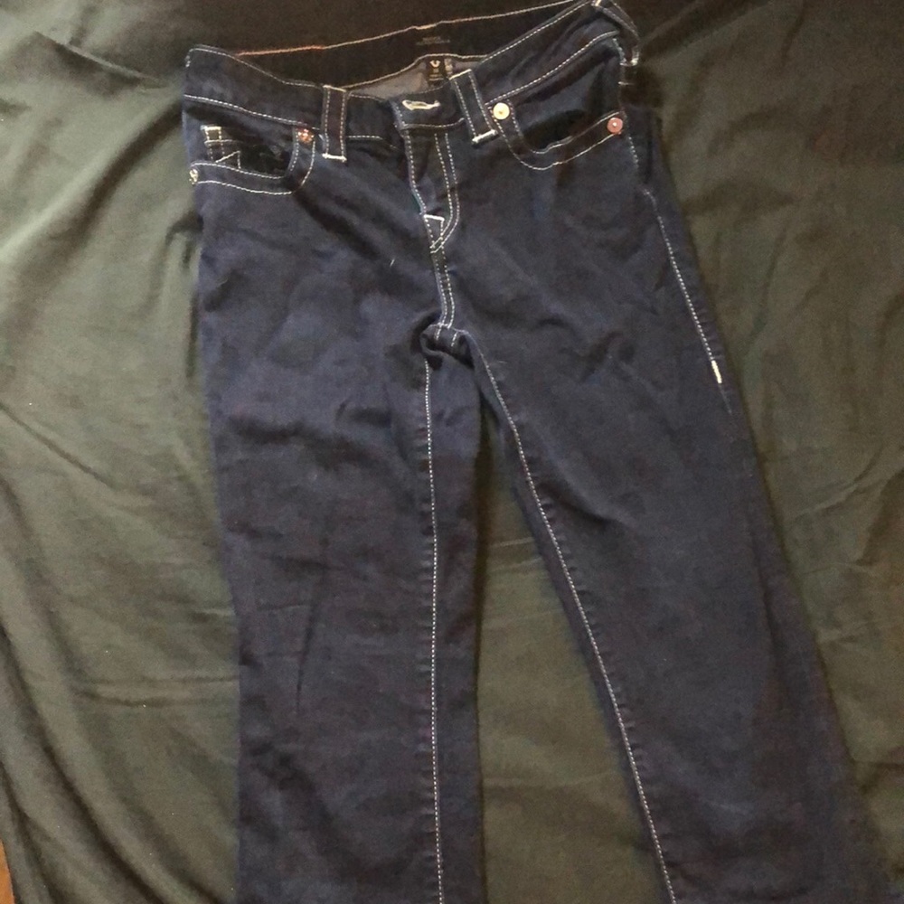 Dark blue, white seam BECCA mid rise bootcut.